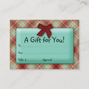 Plaid Gift Certificate Holiday Bow Red Teal
