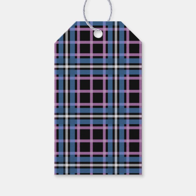 Plaid Gift Tag – Blue & Lavender Chequered Label (Front)