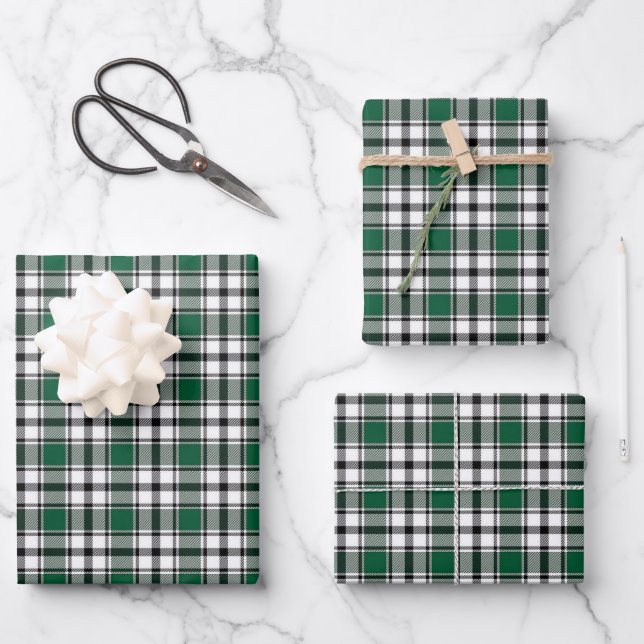 Plaid Gift Wrap in Green, White and Black HAMbyWG (Front)