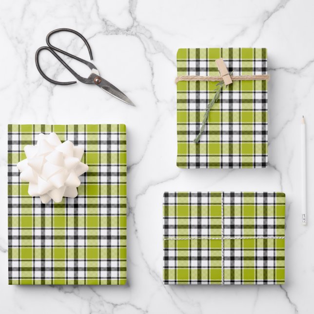 Plaid Gift Wrap in Lime, Black and White HAMbyWG (Front)