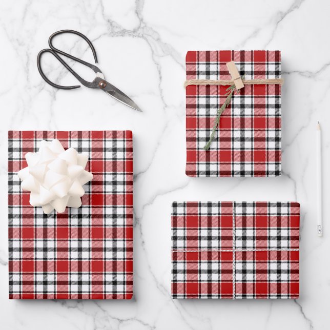Plaid Gift Wrap in Red, Black and White HAMbyWG (Front)