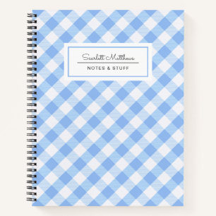 Plaid Gingham Blue Pattern Name Notebook