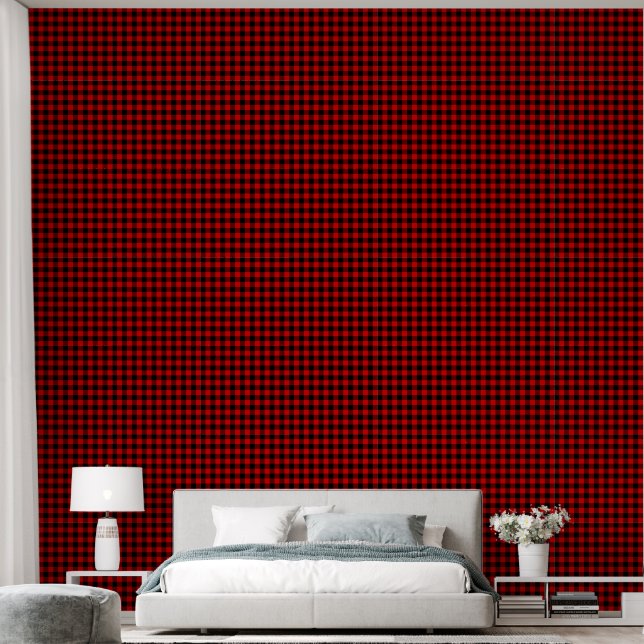 Plaid Gingham Check Square Red Room Wallpaper (Bedroom)