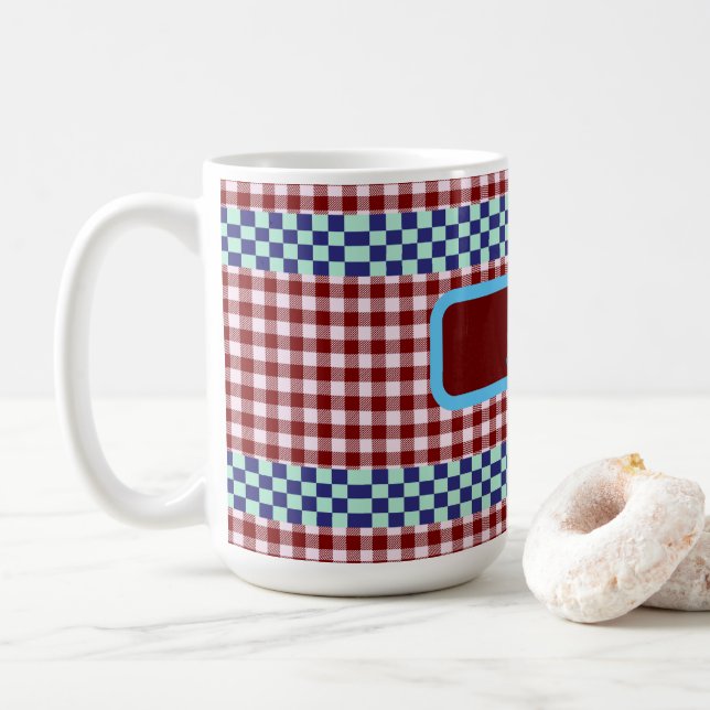 Plaid Gingham Personalised Coffee Mug (With Donut)
