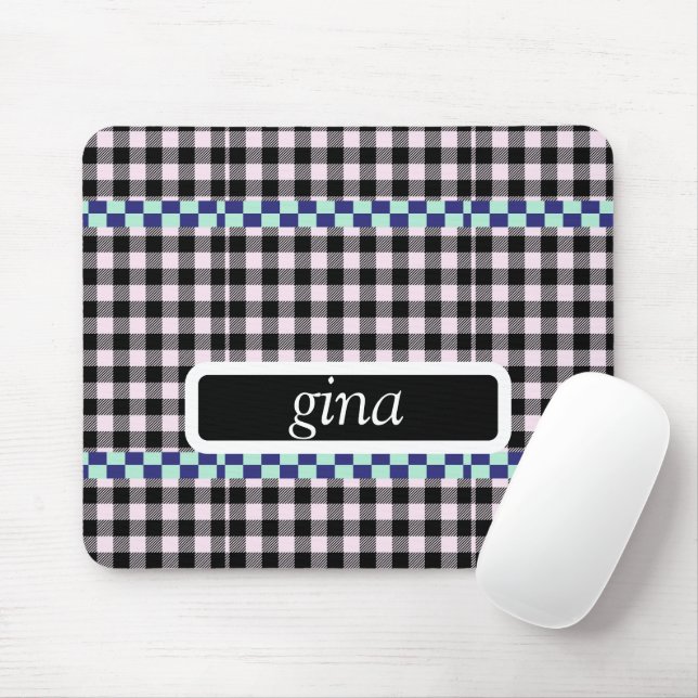 Plaid Gingham Personalised Mouse Pad (With Mouse)