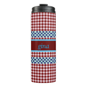 Plaid Gingham Personalised Thermal Tumbler