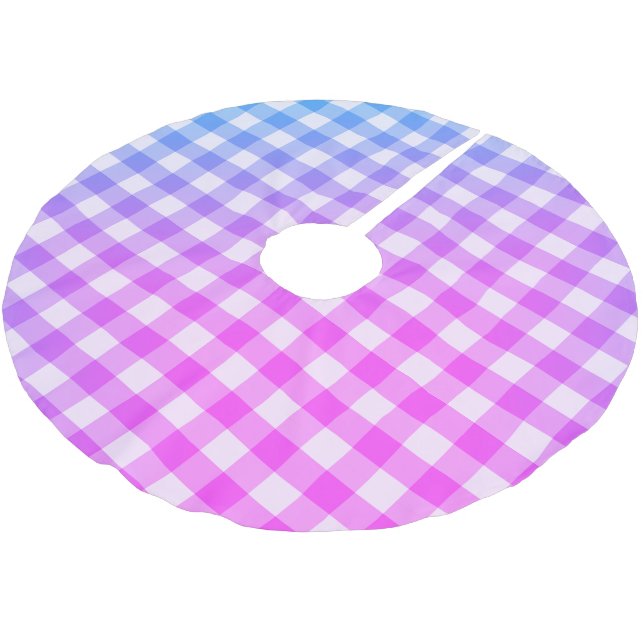 Plaid Gingham Pink Blue Modern Simple Check Brushed Polyester Tree Skirt (Angled)