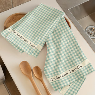 Plaid Gingham Rustic Family Name Farmhouse Tea Towel