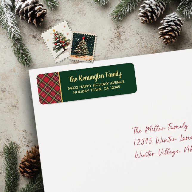 Plaid Gold Foil Script Christmas Return Address Label (Plaid Gold Foil Script Christmas Return Address Labels)