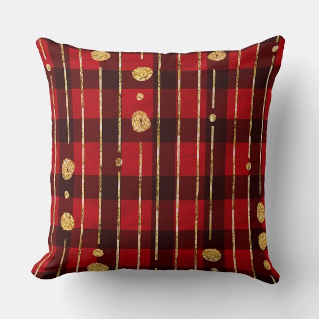 Plaid & Gold Holiday Spark Cushion (Front)