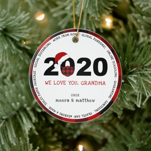 Plaid Grandma Photo 2020 COVID19 Ceramic Ornament (Tree)