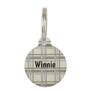 Plaid gray and cream pet tag