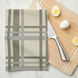 Plaid gray and cream tea towel