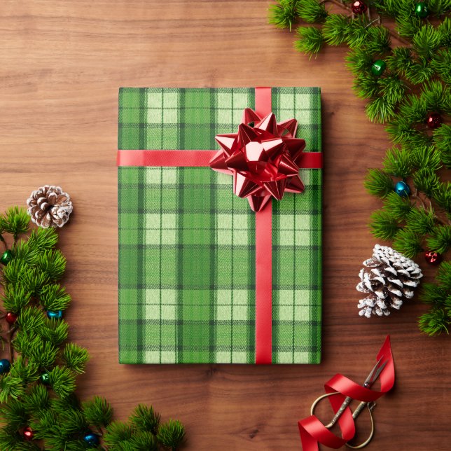 Plaid Green and White Flannel Look Country Wrapping Paper (Holiday Gift)