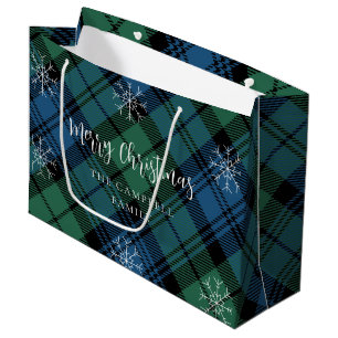 Plaid Green Blue Rustic Campbell Tartan Large Gift Bag