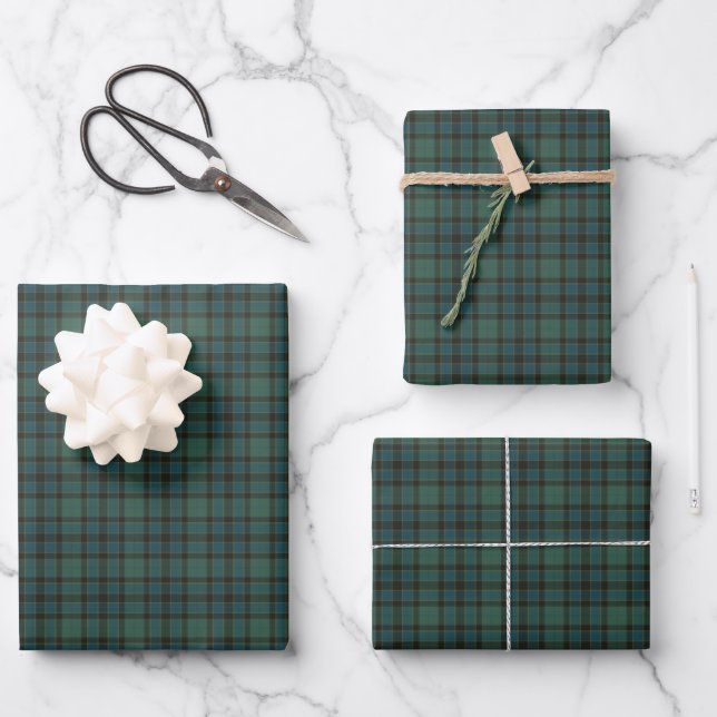 Plaid Green Blue Tartan Holiday Wrapping Paper Sheet (Front)