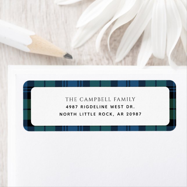 Plaid Green Check Christmas Tartan Return Address Label (Insitu)