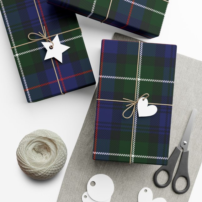 Plaid Green Christmas Elegant Rustic Tartan Wrapping Paper (Green Blue Check Rustic Tartan  Wrapping Paper)
