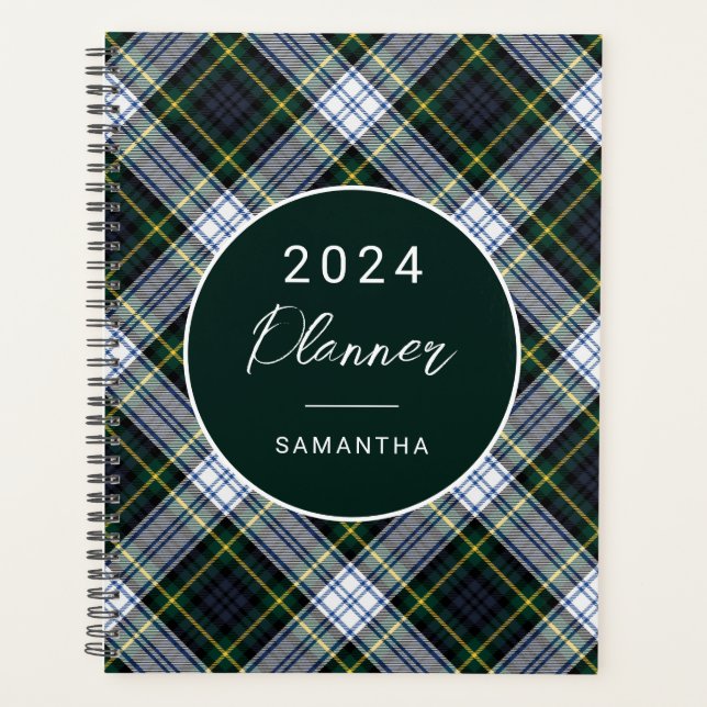 Plaid Green Rustic Clan Gordon Tartan Planner (Front)