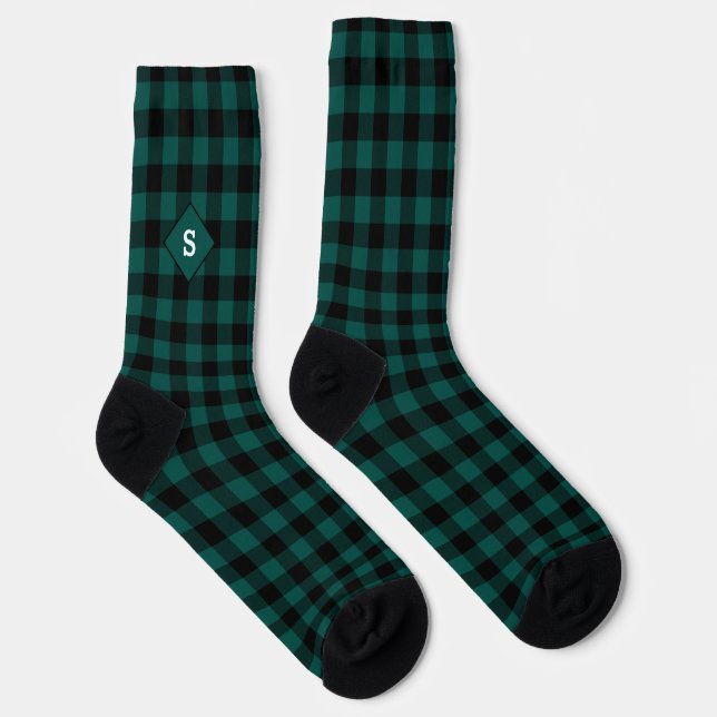 Plaid Green & White Initial Monogram Socks (Right)