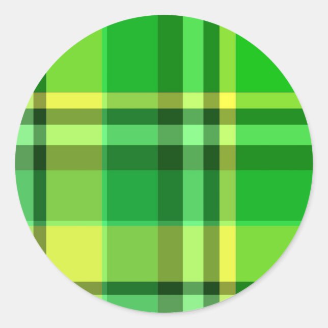 Plaid Green Yellow Classic Round Sticker (Front)
