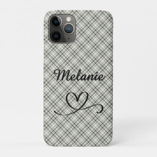 Plaid Greens and Beige Heart  iPhone 11 Pro Case