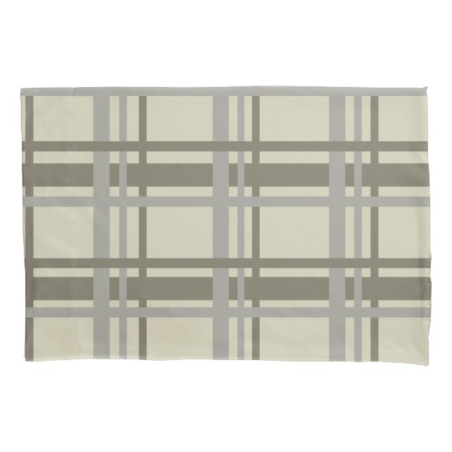 Plaid grey and cream pillowcase (Front)