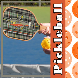 Plaid Grey Orange Yellow Green Black White Trout Pickleball Paddle
