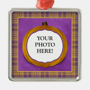Plaid Halloween Pumpkin Custom Photo Ornament