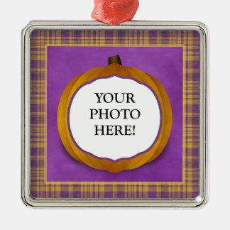 Plaid Halloween Pumpkin Custom Photo Ornament