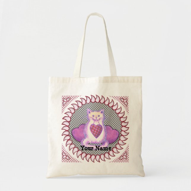 Plaid Heart Cat   Tote Bag (Front)