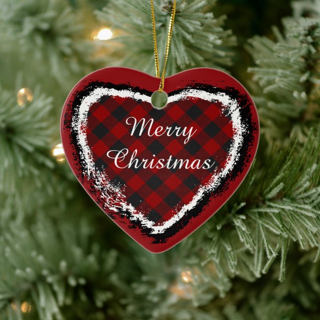 Plaid heart ceramic ornament (Tree)