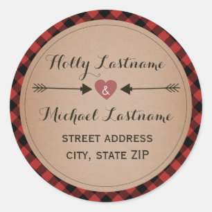 Plaid Heart With Arrows Address Classic Round Sticker