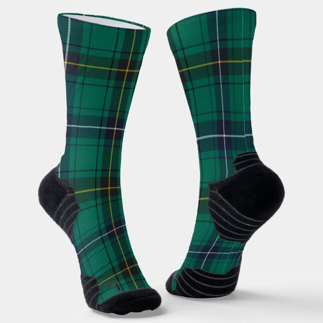 Plaid Henderson Green Black Check Tartan Socks (Angled)