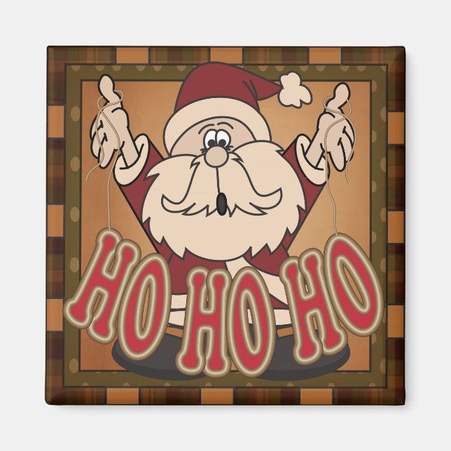 Plaid Ho Ho Ho Holiday Santa Claus Gift Magnet (Front)