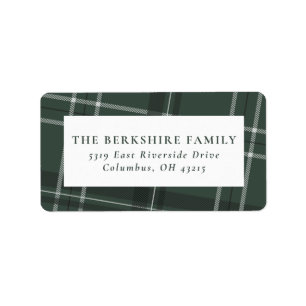 Plaid holiday green return address sticker