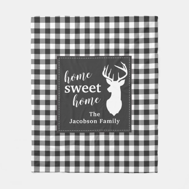 Plaid Holiday Home Sweet Custom Fleece Blanket (Front)