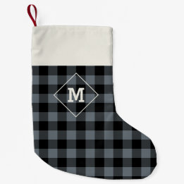Plaid Holiday Initial Grey + Black Small Christmas Stocking