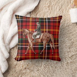 Plaid Holiday Jockey Horse Lover Pillow