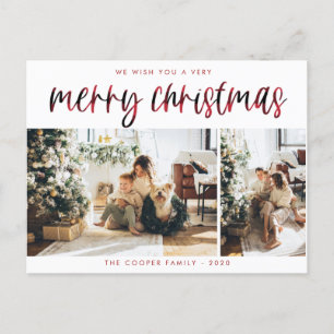 Plaid Holiday Photo Post Card Modern Christmas