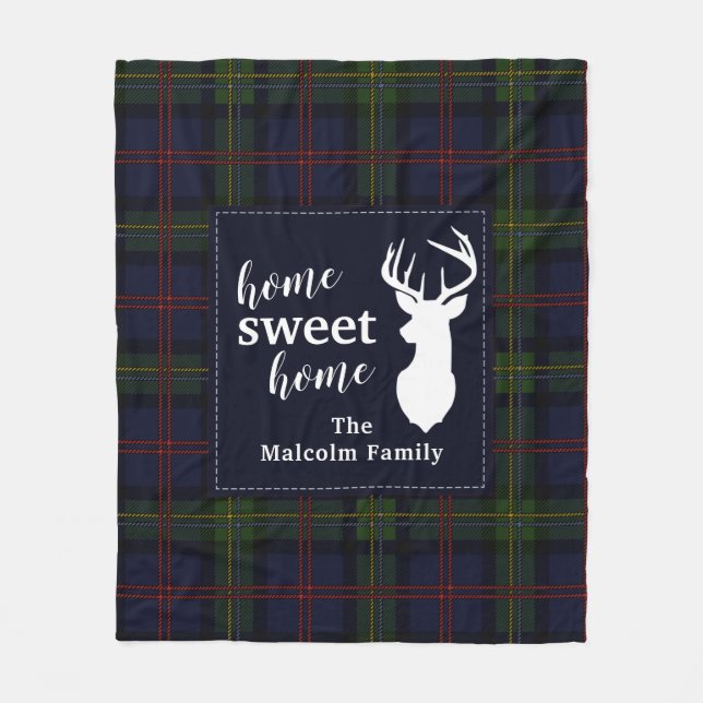 Plaid Holiday Tartan Clan Malcolm Personalised Fleece Blanket (Front)