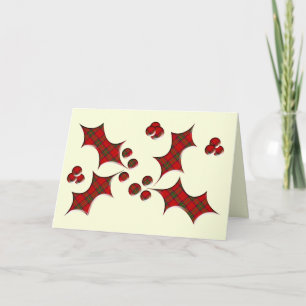 Plaid Holly Christmas Shape Holiday Card