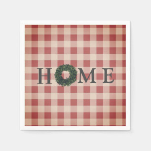 Plaid “HOME” Typography Stylish Farmhouse Country Napkin