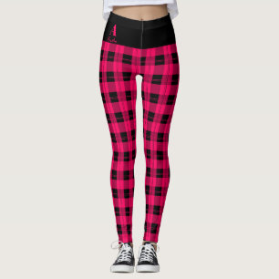 Plaid Hot Pink Black Personalized Leggings