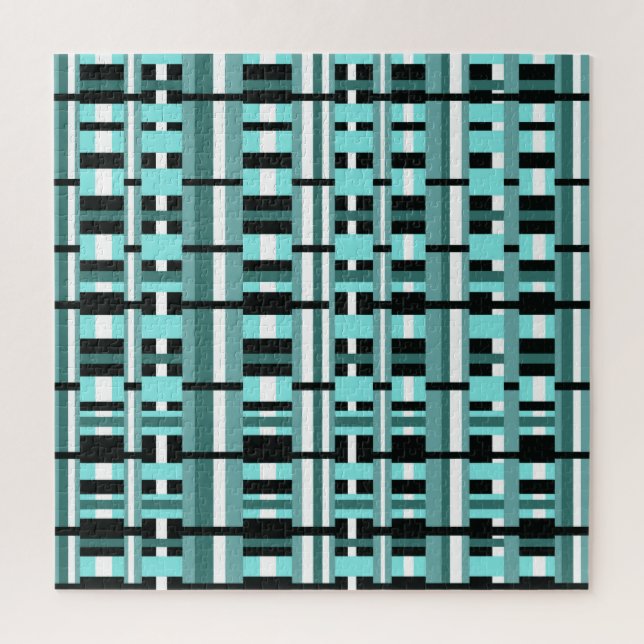 Plaid in Aqua, Teal, Black & White Jigsaw Puzzle (Vertical)
