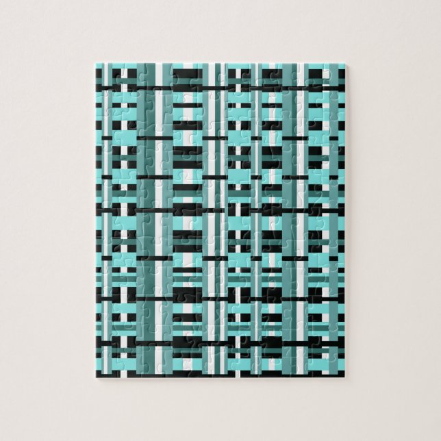 Plaid in Aqua, Teal, Black & White Jigsaw Puzzle (Vertical)