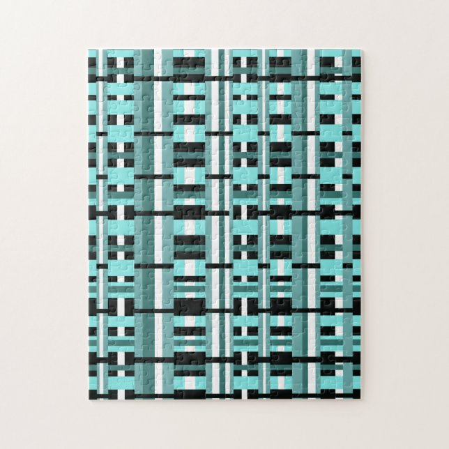 Plaid in Aqua, Teal, Black & White Jigsaw Puzzle (Vertical)
