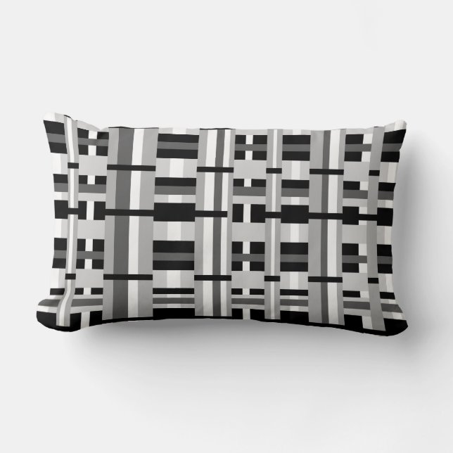 Plaid in Black White & Grey Lumbar Cushion (Front)