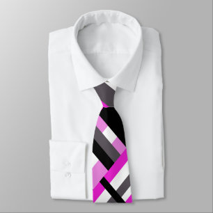 Plaid in Black, White, Grey & Pink Modern Pattern Tie
