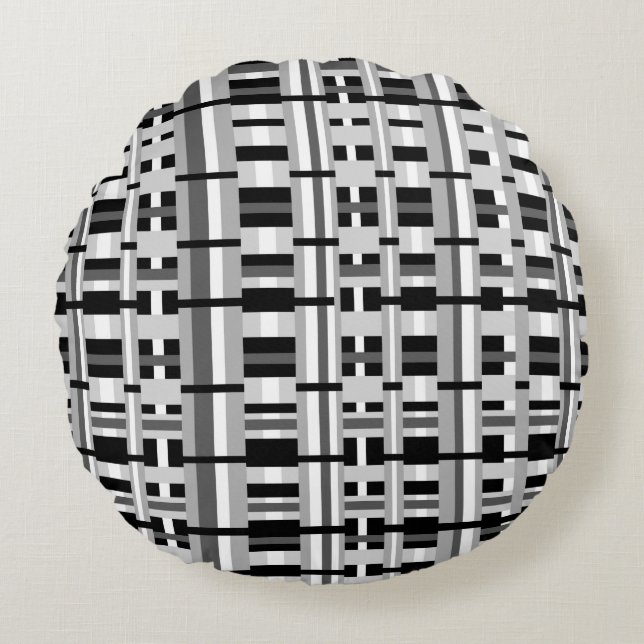 Plaid in Black White & Grey Round Cushion (Front)